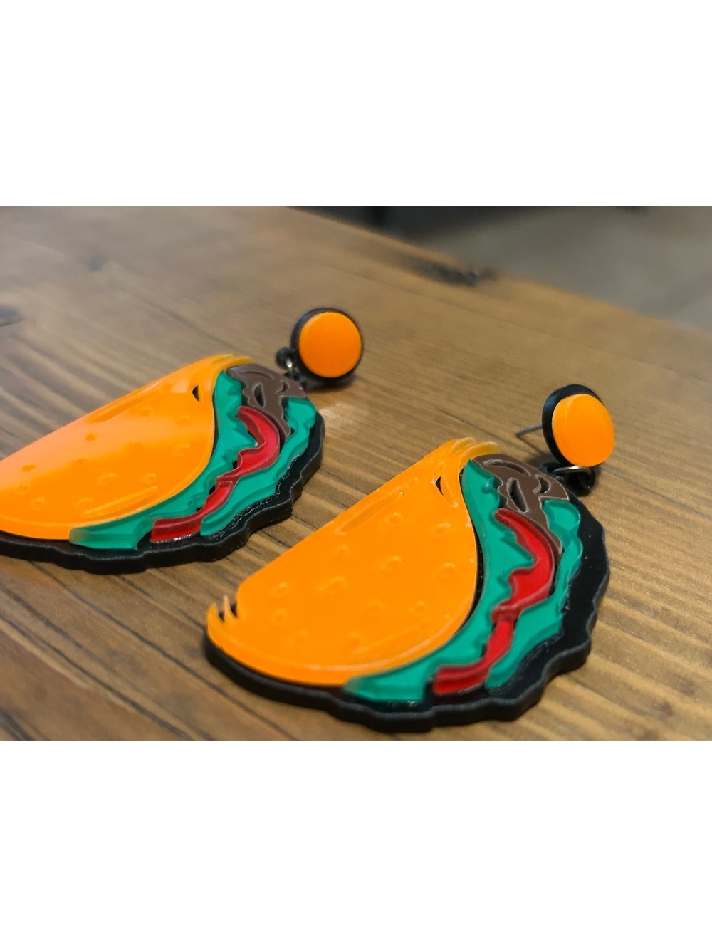 Fun Taco Shaped Dangle Earrings in Orange and Multicolor